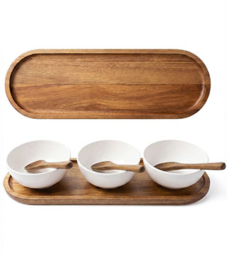 ICOL-B-083 - Melanmine Bowl Set with Acacia Wood Holder
