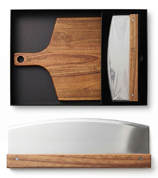 ICOL-B-084 - Thornton Stainless Steel Pizza Knife and Acacia Wood Board